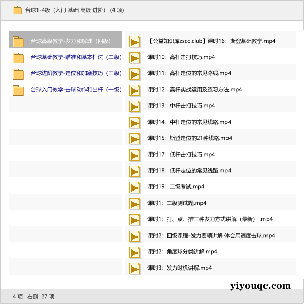 台球1-4级（入门 基础 高级 进阶）-向阳资源站