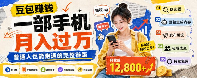 豆包赚钱：一部手机，月入过万的完整链路-向阳资源站